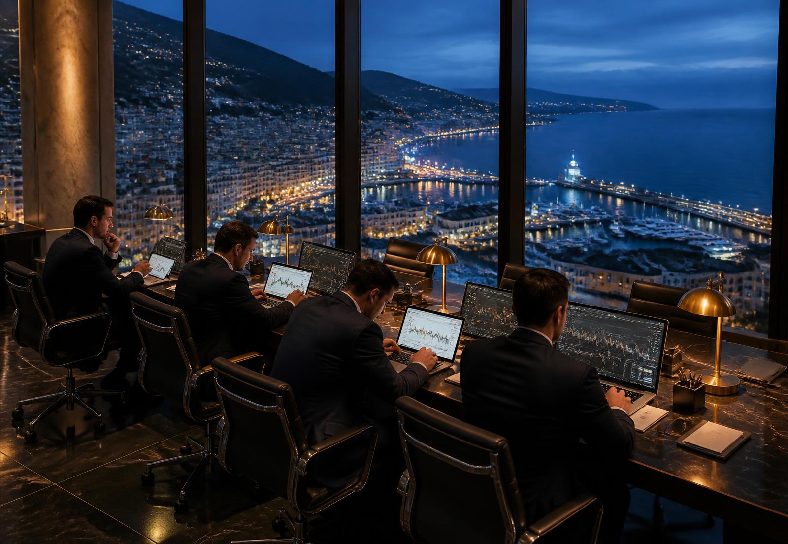 Tyrus Capital investment team at work in the Monaco office